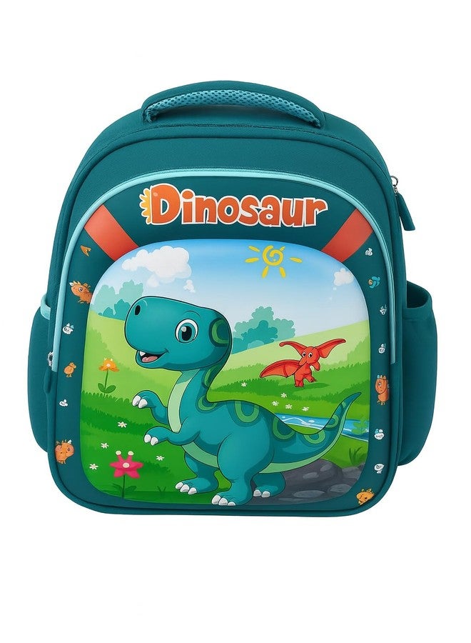 ZEVORA Kids Backpack Dinosaur Design with Pencil Stationery Pouch (Green) Waterproof Shoulder Bag (Green, 14 inch) - Image 1